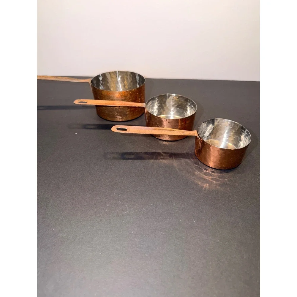 3 Hammered Copper Measuring Cups Rustic Farmhouse Kitchen Decor 1 1/2 1/3